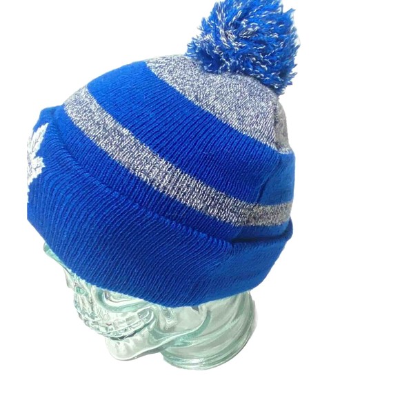 Toronto Maple Leafs Hat Winter NHL Apparel Knit Cap Blue & Grey w Pom Pom, GUC - Picture 3 of 5